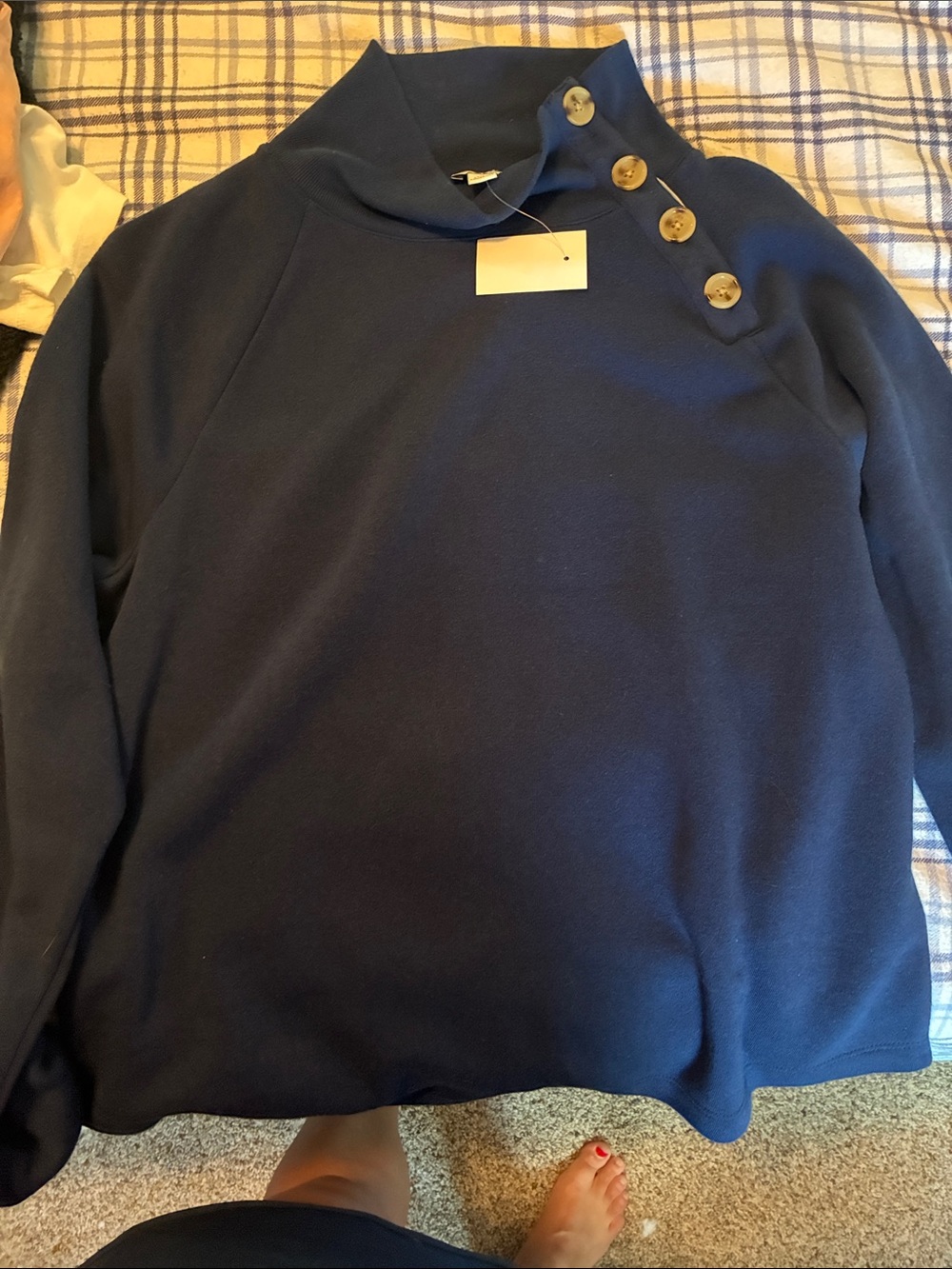 Men's Navy Button-Shoulder Sweater